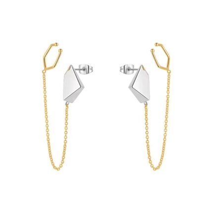 Geometric Silver-Tone Earrings with Chain Detail