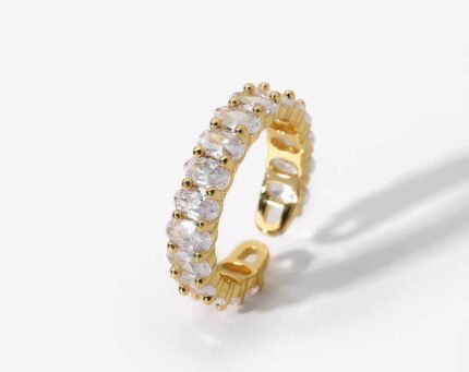 Gold-Tone Open Band Ring with Oval Crystals