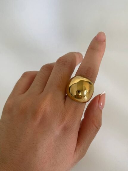 Sculpted Dome Statement Ring – Gold Tone Stainless Steel