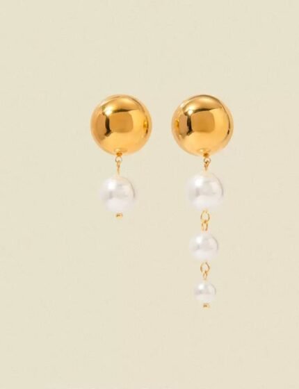 Faux Pearl Drop Earrings – Gold-Tone Stainless Steel